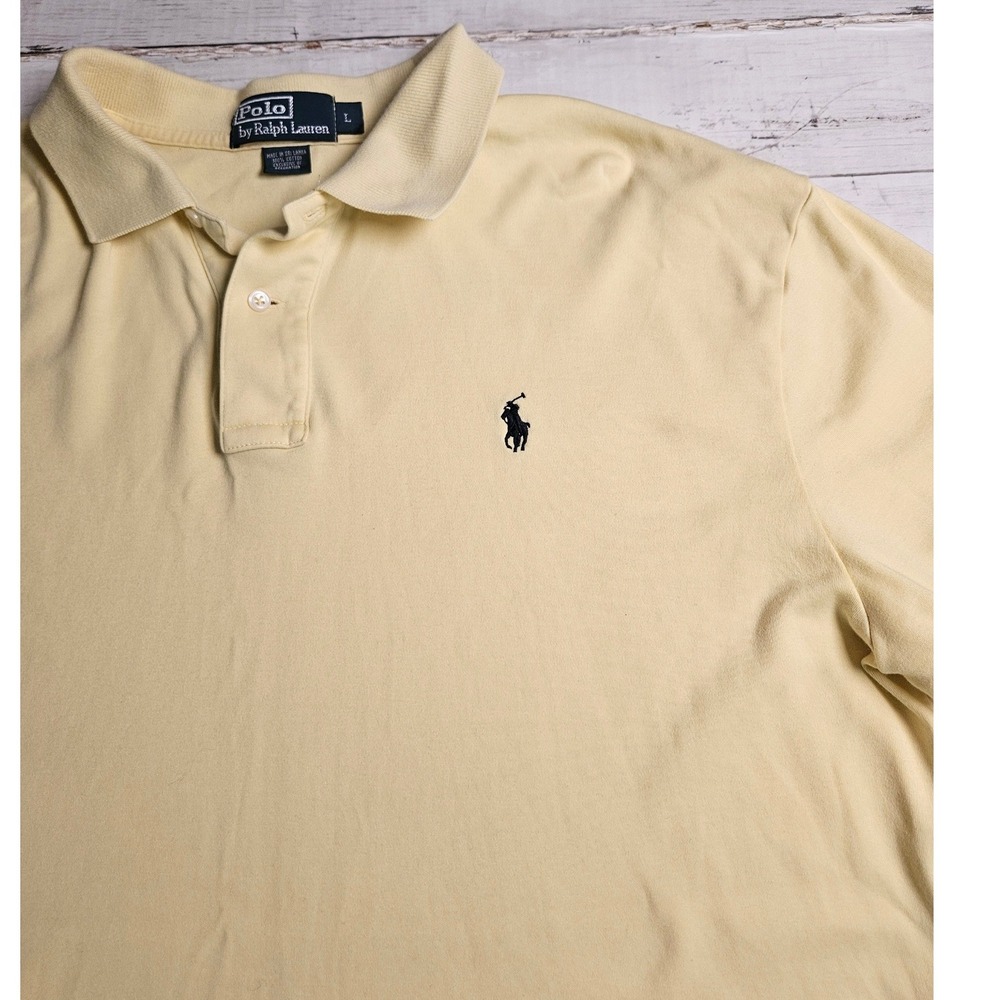 Polo Ralph Lauren Mens Large Yellow Short Sleeve Cotton Pique Polo Shirt Logo